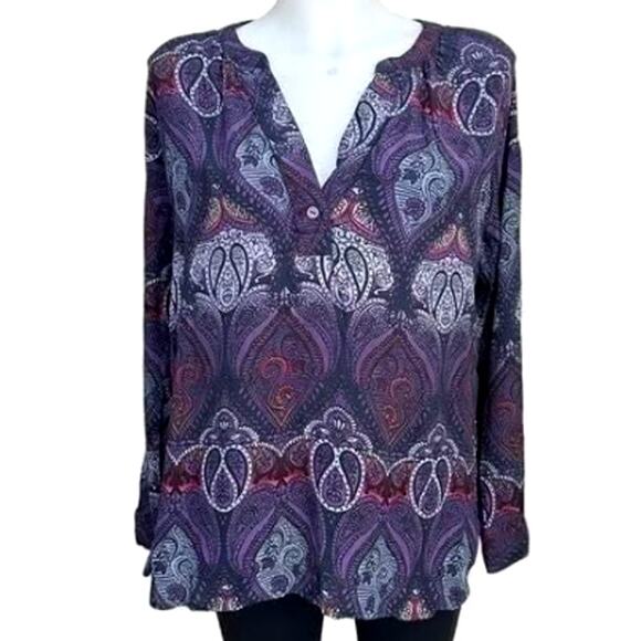 Sanctuary Purple Paisley V-Neck Long Sleeve Blouse Size Large Boho Chic - Picture 1 of 12